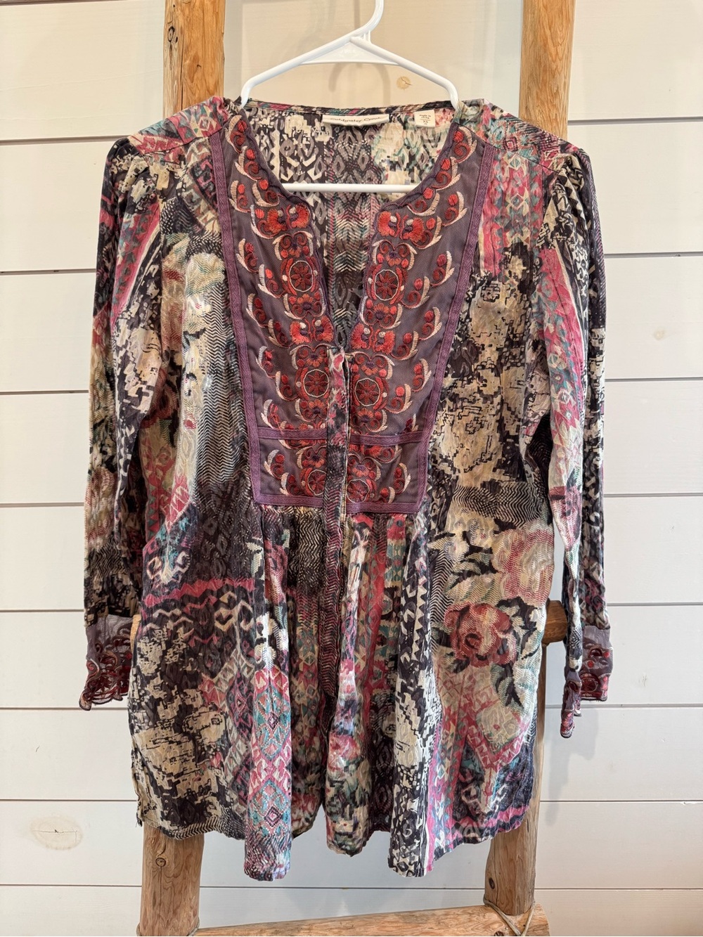 Coldwater Creek Multicolor Floral Patchwork Tunic - Purple, Pink, Cream
